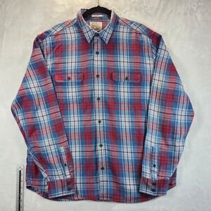 Lucky Brand Men's Classic Fit Plaid Flannel Long Sleeve Shirt XL Red Blue
